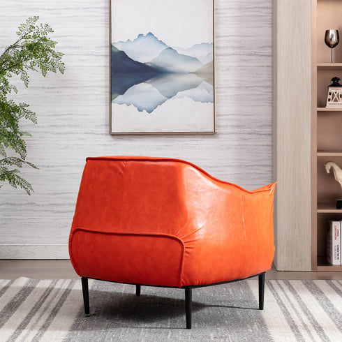 Kadar Leather Barrel Chair-Orange Modern Leather Chair | Accent Chairs | Kinwell Furniture | Barrel Chairs